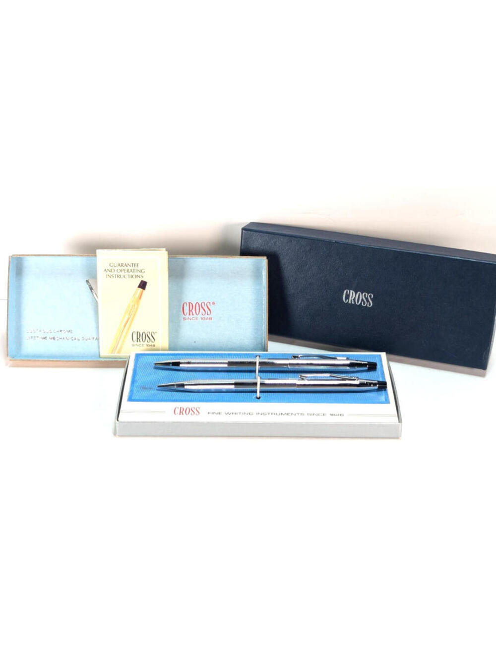 Vintage Cross Century #3501 Chrome Silver Pen & Pencil Set In Original Box